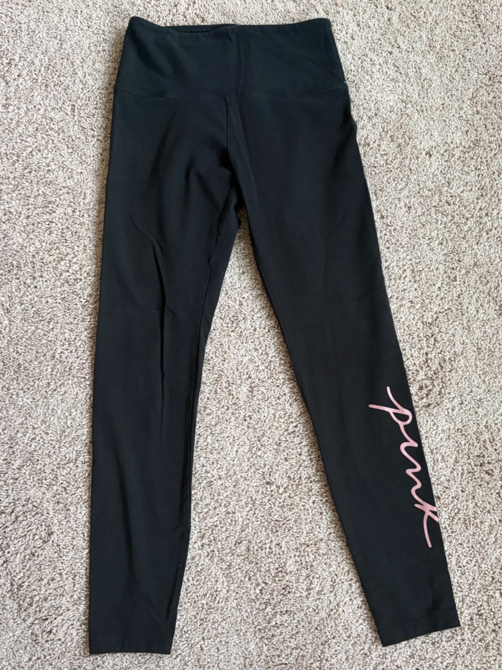 Pink VS Women’s Black Leggings with Pink Lettering Size M